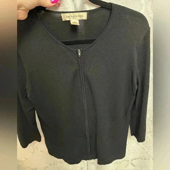 VINTAGE Jones New York Zip Up Sweater 80’s 90’s Work Wear Date Night Jackie O - Picture 3 of 11
